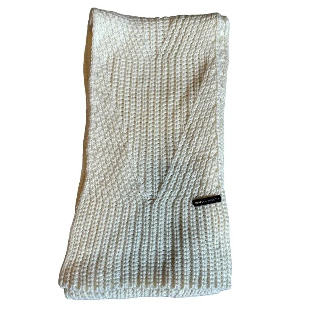Rebecca Minkoff Traveling Rib Knit Scarf Ivory Acrylic Winter One Size 78 x 9.5